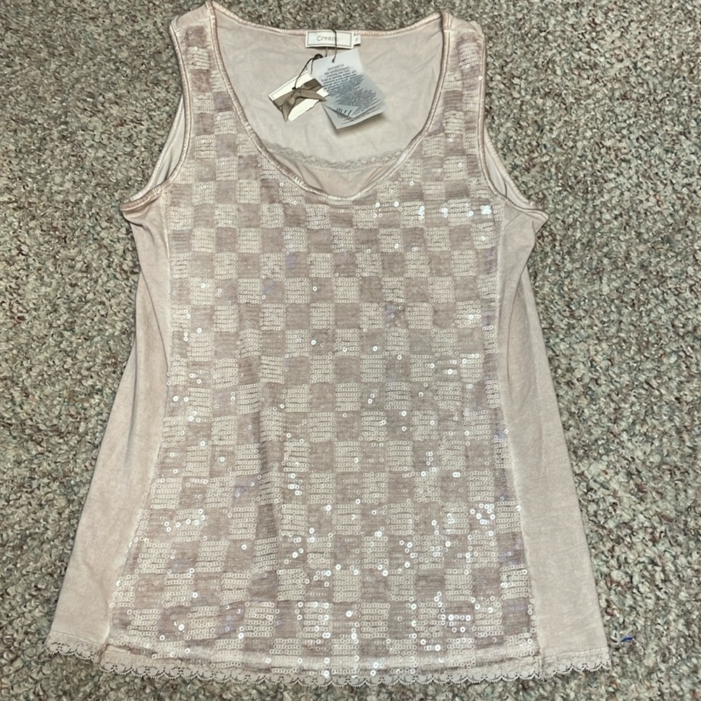 New cream sequinned tank